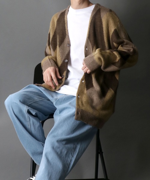 SITRY(シトリー)の「Double Jacquard Knit Cardigan/ダブルジャガード ニット ルーズカーディガン/カーデ(カーディガン/ボレロ・メンズ・アイボリー/グレイッシュベージュ・M/L)」の11枚目の写真