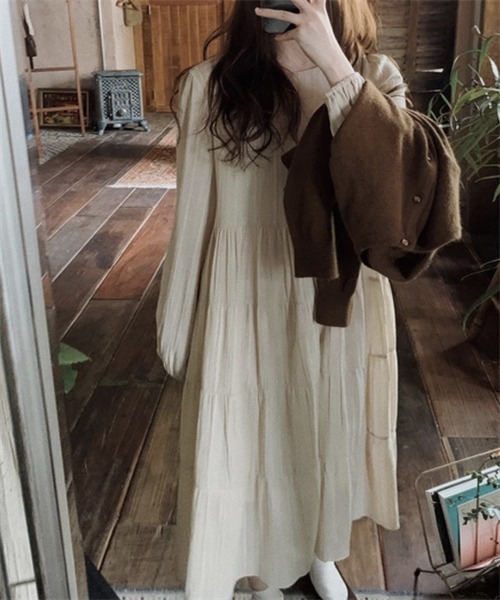 Dream garden（ドリームガーデン）の「ストライプティアードワンピース（ワンピース・レディース・ベージュ/ブラック・L/M/S）」の20枚目の写真