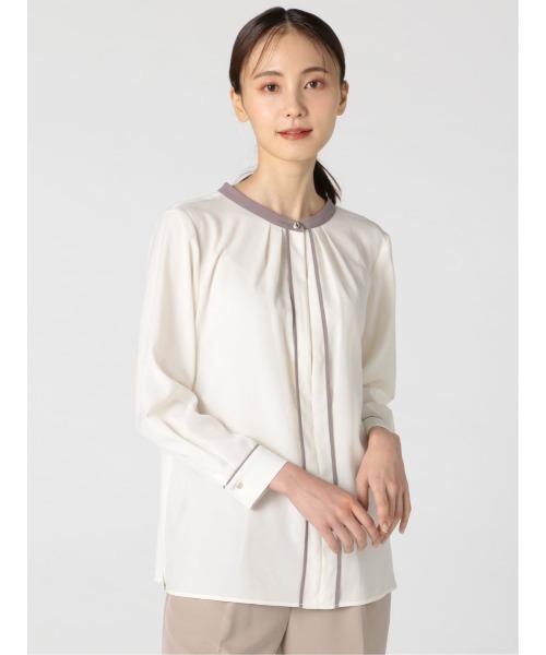m.f.editorial(エムエフエディトリアル)の「エムエフエディトリアルレディース/m.f.editorial:Women 配色 8分袖ブラウス(シャツ/ブラウス・レディース・ベージュ/ライトグレー・MEDIUM/LARGE)」の1枚目の写真