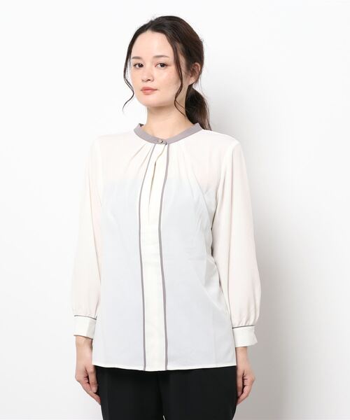 m.f.editorial(エムエフエディトリアル)の「エムエフエディトリアルレディース/m.f.editorial:Women 配色 8分袖ブラウス(シャツ/ブラウス・レディース・ベージュ/ライトグレー・MEDIUM/LARGE)」の5枚目の写真