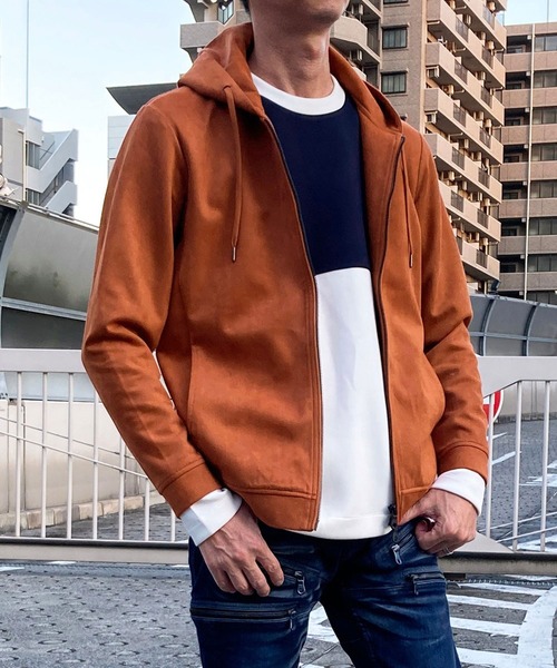 HIDEAWAYS NICOLE（ハイダウェイニコル）の「ポンチスウェードジップアップ（パーカー・メンズ・ブラック/オレンジ/シルバーグレー/ライトベージュ・MEDIUM/LARGE/X-LARGE）」の4枚目の写真