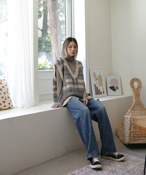 UNE MANSION(ユヌマンション)の「ビッグチェックオーバーフィットベスト(ベスト・レディース・アイボリー/ブラック・FREE)」の7枚目の写真