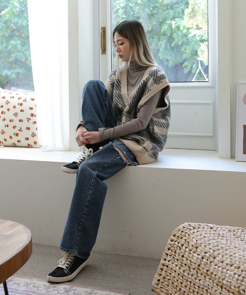 UNE MANSION(ユヌマンション)の「ビッグチェックオーバーフィットベスト(ベスト・レディース・アイボリー/ブラック・FREE)」の18枚目の写真