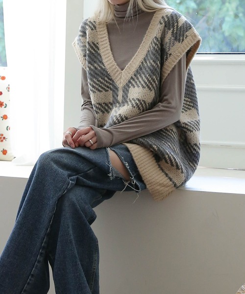 UNE MANSION(ユヌマンション)の「ビッグチェックオーバーフィットベスト(ベスト・レディース・アイボリー/ブラック・FREE)」の22枚目の写真