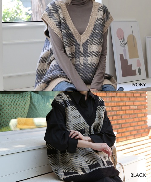 UNE MANSION(ユヌマンション)の「ビッグチェックオーバーフィットベスト(ベスト・レディース・アイボリー/ブラック・FREE)」の10枚目の写真