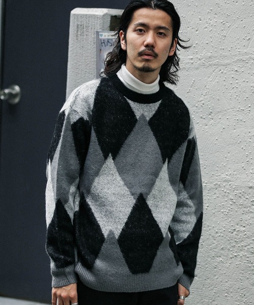 URBAN RESEARCH Sonny Label(アーバンリサーチサニーレーベル)の「モヘアタッチアーガイルニット(ニット/セーター・メンズ・イエロー系その他/グリーン系その他/ブラック系その他・MEDIUM/LARGE)」の6枚目の写真