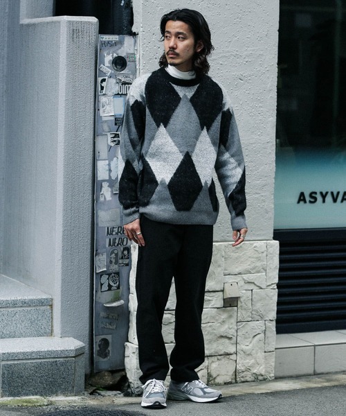 URBAN RESEARCH Sonny Label(アーバンリサーチサニーレーベル)の「モヘアタッチアーガイルニット(ニット/セーター・メンズ・イエロー系その他/グリーン系その他/ブラック系その他・MEDIUM/LARGE)」の7枚目の写真