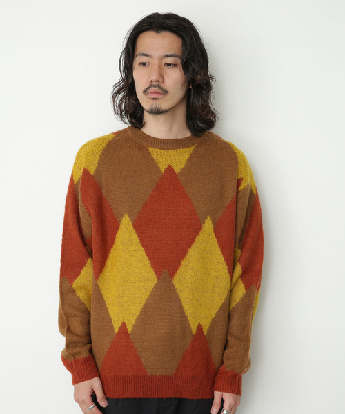 URBAN RESEARCH Sonny Label(アーバンリサーチサニーレーベル)の「モヘアタッチアーガイルニット(ニット/セーター・メンズ・イエロー系その他/グリーン系その他/ブラック系その他・MEDIUM/LARGE)」の10枚目の写真