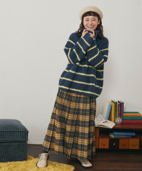 MERLOT（メルロー）の「パネルボーダーBIGニット（ニット/セーター・レディース・ネイビー/ブルー/ナチュラル・FREE）」の8枚目の写真