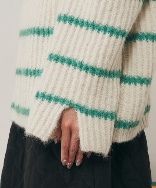 MERLOT（メルロー）の「パネルボーダーBIGニット（ニット/セーター・レディース・ネイビー/ブルー/ナチュラル・FREE）」の13枚目の写真