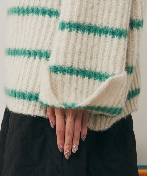 MERLOT（メルロー）の「パネルボーダーBIGニット（ニット/セーター・レディース・ネイビー/ブルー/ナチュラル・FREE）」の14枚目の写真