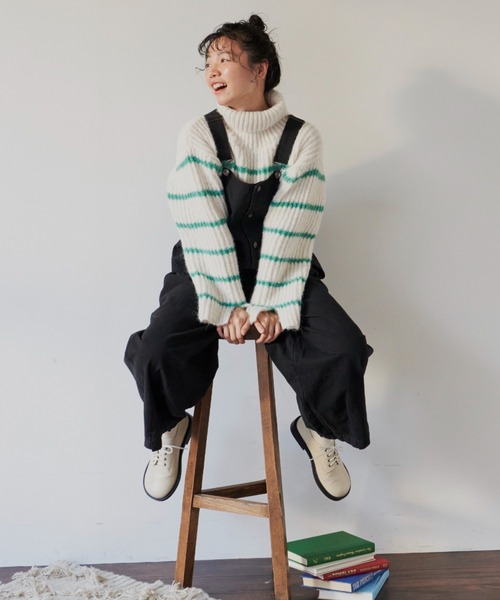 MERLOT（メルロー）の「パネルボーダーBIGニット（ニット/セーター・レディース・ネイビー/ブルー/ナチュラル・FREE）」の21枚目の写真