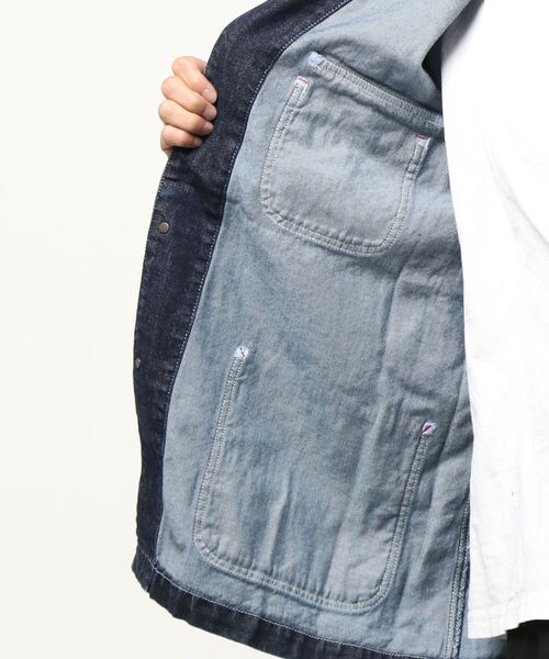 KRIFF MAYER（クリフメイヤー）の「LAID BACKデニムカバーオール（デニムジャケット・メンズ・ライトブルー/オフホワイト/ダークブルー・X-LARGE/MEDIUM/LARGE）」の7枚目の写真