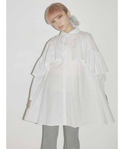 merry jenny（メリージェニー）の「ケープシャツワンピース（ワンピース・レディース・オフホワイト/ブラック/グリーン・FREE）」の4枚目の写真