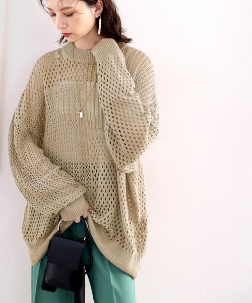classicalelf（クラシカルエルフ）の「重ね着が決まる、ざっくり華奢感映え。パターン切替メッシュニット（ニット/セーター・レディース・ベージュ/モカ/ライトベージュ・MEDIUM/LARGE/X-LARGE）」の17枚目の写真