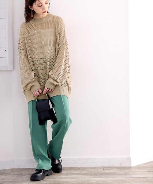 classicalelf（クラシカルエルフ）の「重ね着が決まる、ざっくり華奢感映え。パターン切替メッシュニット（ニット/セーター・レディース・ベージュ/モカ/ライトベージュ・MEDIUM/LARGE/X-LARGE）」の18枚目の写真
