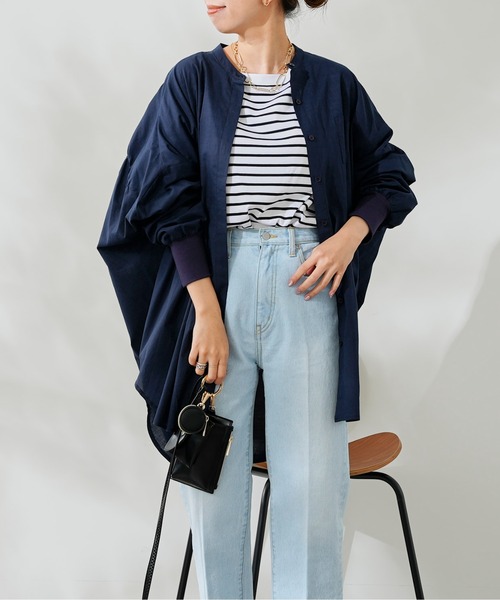 DouDou（ドゥドゥ）の「袖リブバックギャザーシャツ（シャツ/ブラウス・レディース・スカイブルー/ホワイト/ネイビー・FREE）」の3枚目の写真