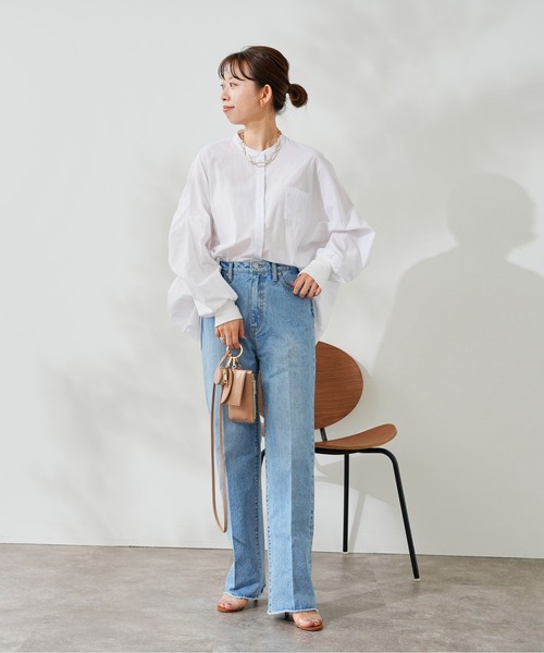 DouDou（ドゥドゥ）の「袖リブバックギャザーシャツ（シャツ/ブラウス・レディース・スカイブルー/ホワイト/ネイビー・FREE）」の4枚目の写真