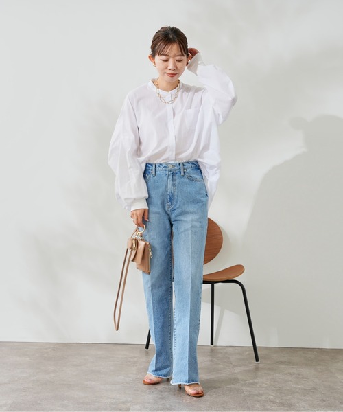 DouDou（ドゥドゥ）の「袖リブバックギャザーシャツ（シャツ/ブラウス・レディース・スカイブルー/ホワイト/ネイビー・FREE）」の5枚目の写真