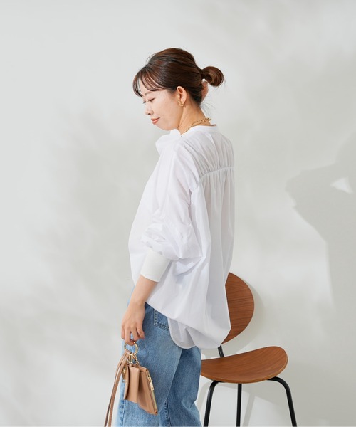 DouDou（ドゥドゥ）の「袖リブバックギャザーシャツ（シャツ/ブラウス・レディース・スカイブルー/ホワイト/ネイビー・FREE）」の10枚目の写真