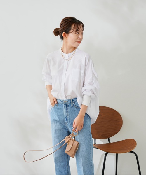 DouDou（ドゥドゥ）の「袖リブバックギャザーシャツ（シャツ/ブラウス・レディース・スカイブルー/ホワイト/ネイビー・FREE）」の12枚目の写真