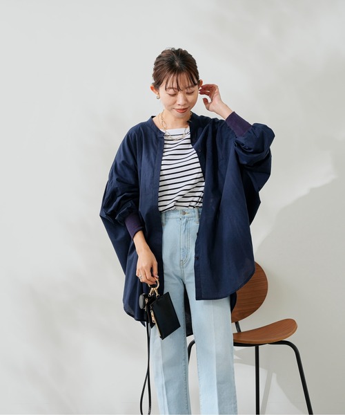 DouDou（ドゥドゥ）の「袖リブバックギャザーシャツ（シャツ/ブラウス・レディース・スカイブルー/ホワイト/ネイビー・FREE）」の20枚目の写真