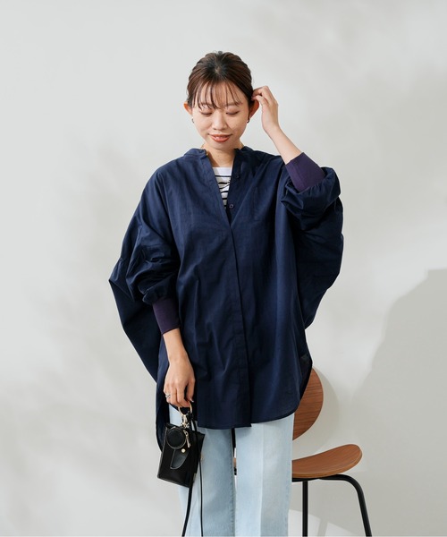 DouDou（ドゥドゥ）の「袖リブバックギャザーシャツ（シャツ/ブラウス・レディース・スカイブルー/ホワイト/ネイビー・FREE）」の22枚目の写真