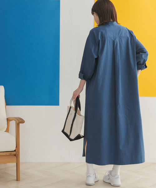 FORK&SPOON(フォークアンドスプーン)の「FORK&SPOON バンドカラーオーバーシャツワンピース(ワンピース・レディース・オフホワイト/ピンク/ブルー系その他・ONE)」の7枚目の写真