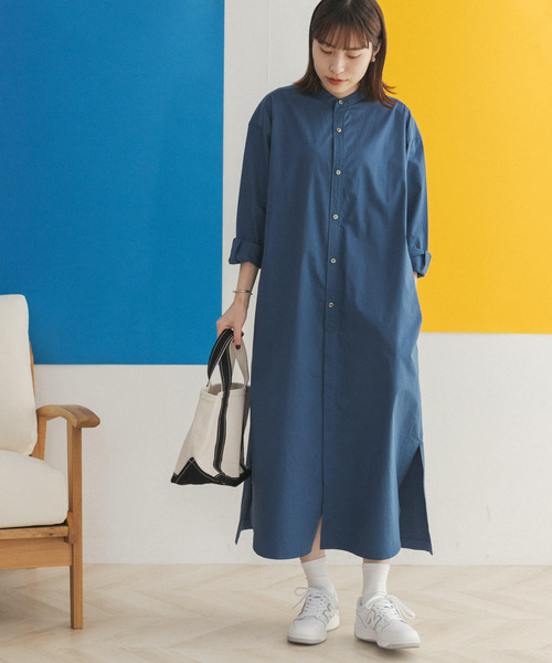 FORK&SPOON(フォークアンドスプーン)の「FORK&SPOON バンドカラーオーバーシャツワンピース(ワンピース・レディース・オフホワイト/ピンク/ブルー系その他・ONE)」の9枚目の写真