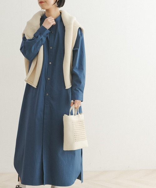 FORK&SPOON(フォークアンドスプーン)の「FORK&SPOON バンドカラーオーバーシャツワンピース(ワンピース・レディース・オフホワイト/ピンク/ブルー系その他・ONE)」の13枚目の写真