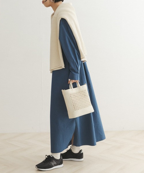 FORK&SPOON(フォークアンドスプーン)の「FORK&SPOON バンドカラーオーバーシャツワンピース(ワンピース・レディース・オフホワイト/ピンク/ブルー系その他・ONE)」の14枚目の写真