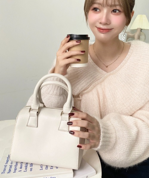 フェイクレザー　ミニボストン　ショルダー　バッグ moment+ ボストンバッグ 「累計販売数2万個突破！」フェイク