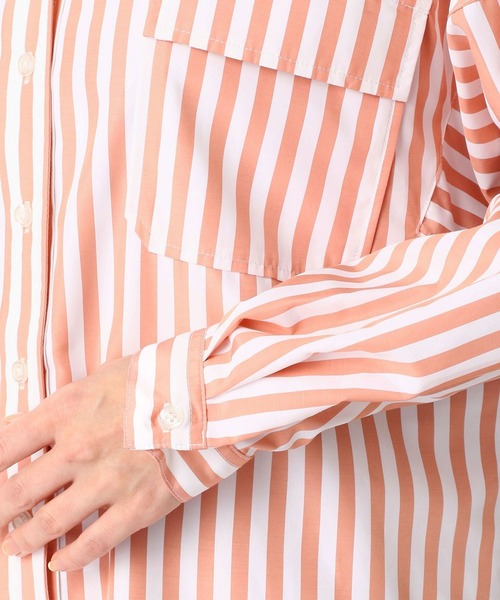 Grand PARK（グランドパーク）の「サファリ型ストライプシャツ（シャツ/ブラウス・レディース・ピンク/ベージュ/ラベンダー・FREE）」の11枚目の写真