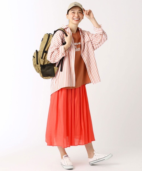 Grand PARK（グランドパーク）の「サファリ型ストライプシャツ（シャツ/ブラウス・レディース・ピンク/ベージュ/ラベンダー・FREE）」の6枚目の写真