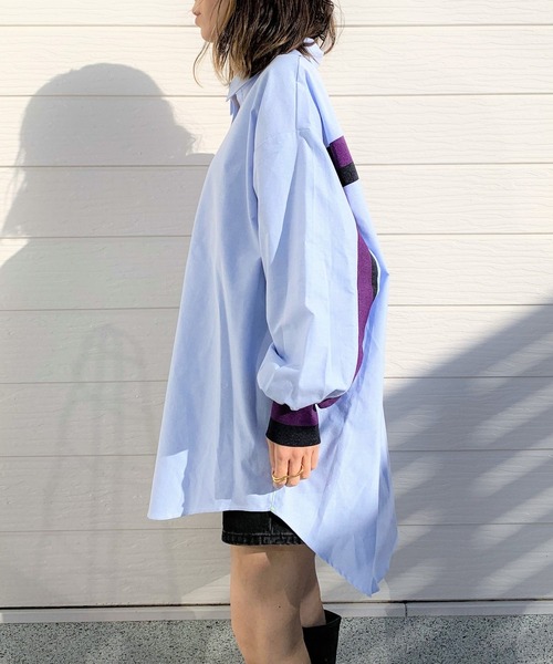 Ｑ　ヨークリブドッキングシャツ キュー Q ヨークリブドッキングシャツ （グレー×パープル