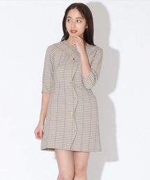 チェック柄フロントスカラップミニワンピース