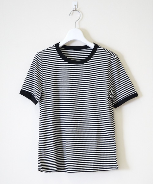 ibeul_（イベール）の「リブテレコボーダー ボックスTシャツ（Tシャツ/カットソー・レディース・ブラック/グリーン・M/XL）」の9枚目の写真