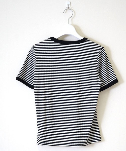 ibeul_（イベール）の「リブテレコボーダー ボックスTシャツ（Tシャツ/カットソー・レディース・ブラック/グリーン・M/XL）」の10枚目の写真