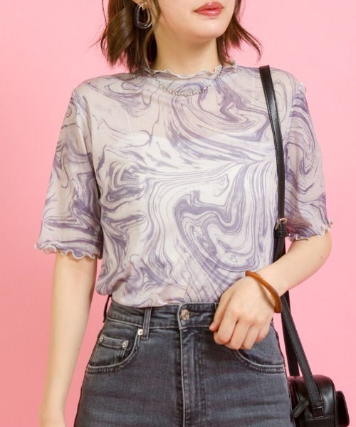 SpRay（スプレイ）の「マーブル柄パワーネット５分袖カットソー（Tシャツ/カットソー・レディース・パープル/グレー/ミント・FREE）」の3枚目の写真