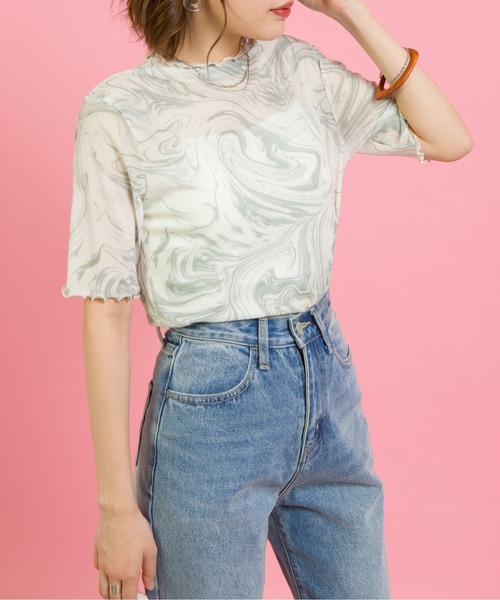 SpRay（スプレイ）の「マーブル柄パワーネット５分袖カットソー（Tシャツ/カットソー・レディース・パープル/グレー/ミント・FREE）」の2枚目の写真