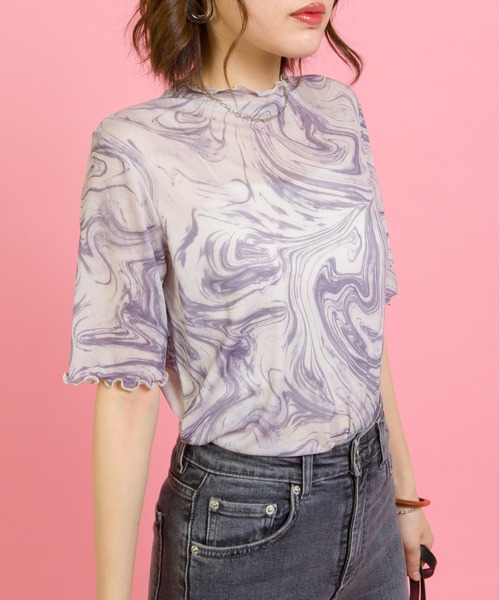 SpRay（スプレイ）の「マーブル柄パワーネット５分袖カットソー（Tシャツ/カットソー・レディース・パープル/グレー/ミント・FREE）」の5枚目の写真