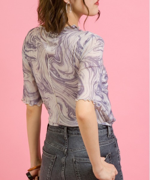 SpRay（スプレイ）の「マーブル柄パワーネット５分袖カットソー（Tシャツ/カットソー・レディース・パープル/グレー/ミント・FREE）」の6枚目の写真