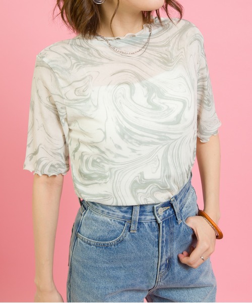 SpRay（スプレイ）の「マーブル柄パワーネット５分袖カットソー（Tシャツ/カットソー・レディース・パープル/グレー/ミント・FREE）」の12枚目の写真