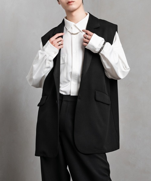 Adoon plain（アドーンプレーン）の「【Adoon plain】テーラードジレ（セットアップ着用可）（ベスト・メンズ・ブラック/グレー・MEDIUM/LARGE）」の2枚目の写真