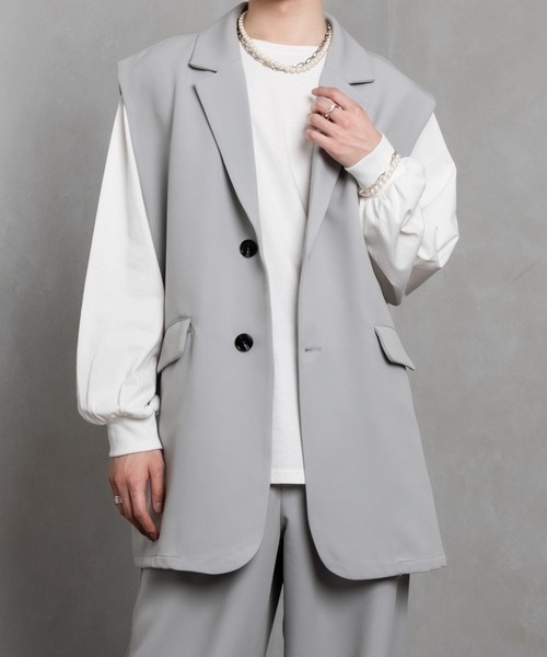Adoon plain（アドーンプレーン）の「【Adoon plain】テーラードジレ（セットアップ着用可）（ベスト・メンズ・ブラック/グレー・MEDIUM/LARGE）」の19枚目の写真