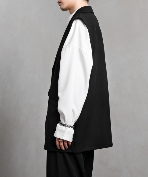 Adoon plain（アドーンプレーン）の「【Adoon plain】テーラードジレ（セットアップ着用可）（ベスト・メンズ・ブラック/グレー・MEDIUM/LARGE）」の10枚目の写真