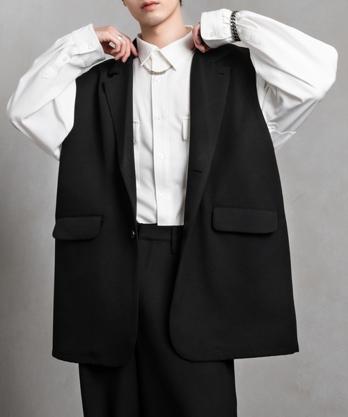 Adoon plain（アドーンプレーン）の「【Adoon plain】テーラードジレ（セットアップ着用可）（ベスト・メンズ・ブラック/グレー・MEDIUM/LARGE）」の8枚目の写真
