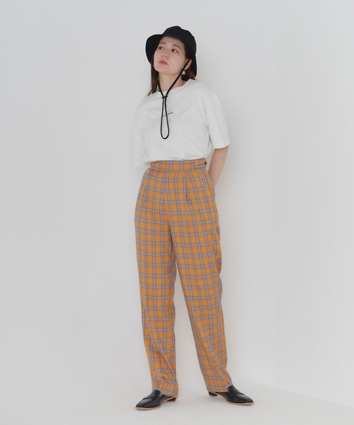 TINA：JOJUN（ティーナジョジュン）の「チェック柄 ルーズテーパードパンツ TINA：JOJUN（スラックス・レディース・サックスブルー/オレンジ・S/M）」の6枚目の写真