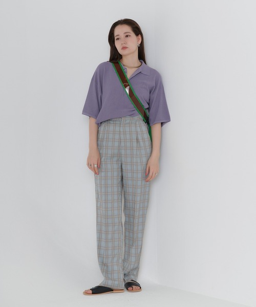 TINA：JOJUN（ティーナジョジュン）の「チェック柄 ルーズテーパードパンツ TINA：JOJUN（スラックス・レディース・サックスブルー/オレンジ・S/M）」の9枚目の写真