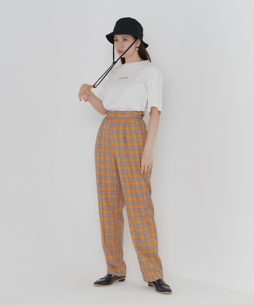 TINA：JOJUN（ティーナジョジュン）の「チェック柄 ルーズテーパードパンツ TINA：JOJUN（スラックス・レディース・サックスブルー/オレンジ・S/M）」の17枚目の写真